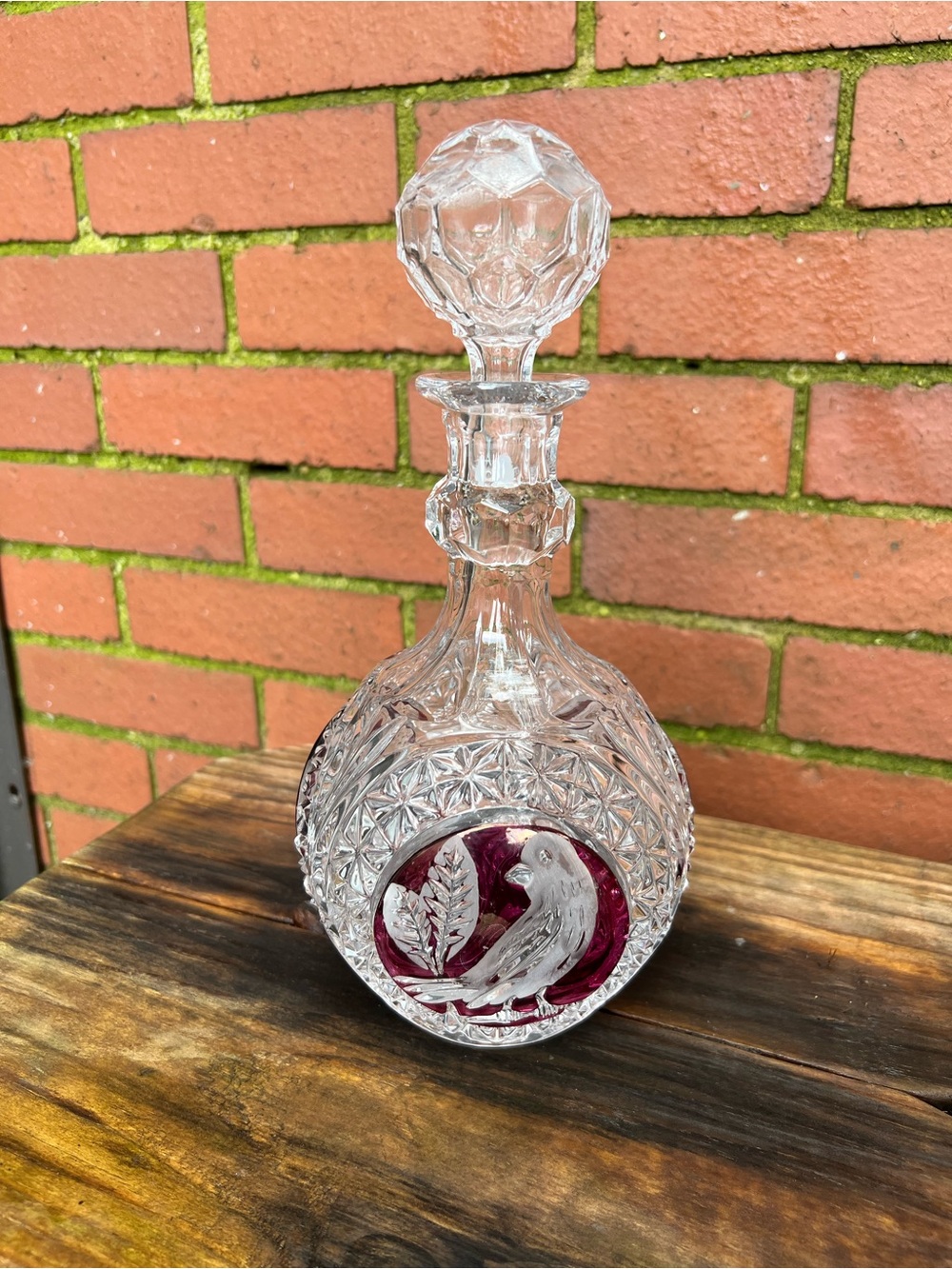 Vintage Karl Hofbauer Byrdes Collection Ruby Crystal Decanter & Stopper